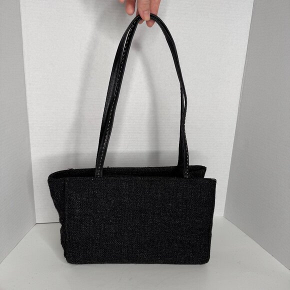 Kate Spade New York Grey Wool Over the Shoulder Hand Bag Black Rectangle Magnete - Picture 6 of 9